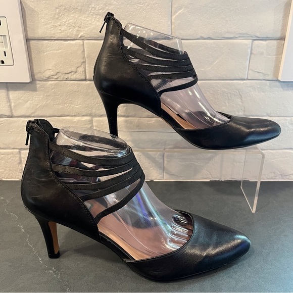 Kelly & Katie sz 9.5 black leather strappy pointy toe heels - Picture 10 of 15